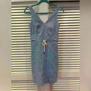 J Crew Rope Tie Waist Dress Blue White